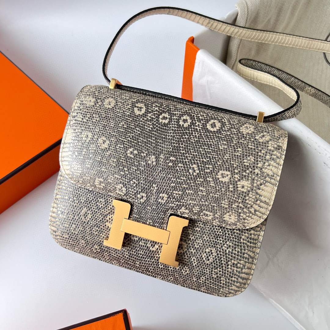 愛馬仕女包價格與圖片 Hermès Constance 18 Lizard 蜥蜴皮自然色蜥蜴