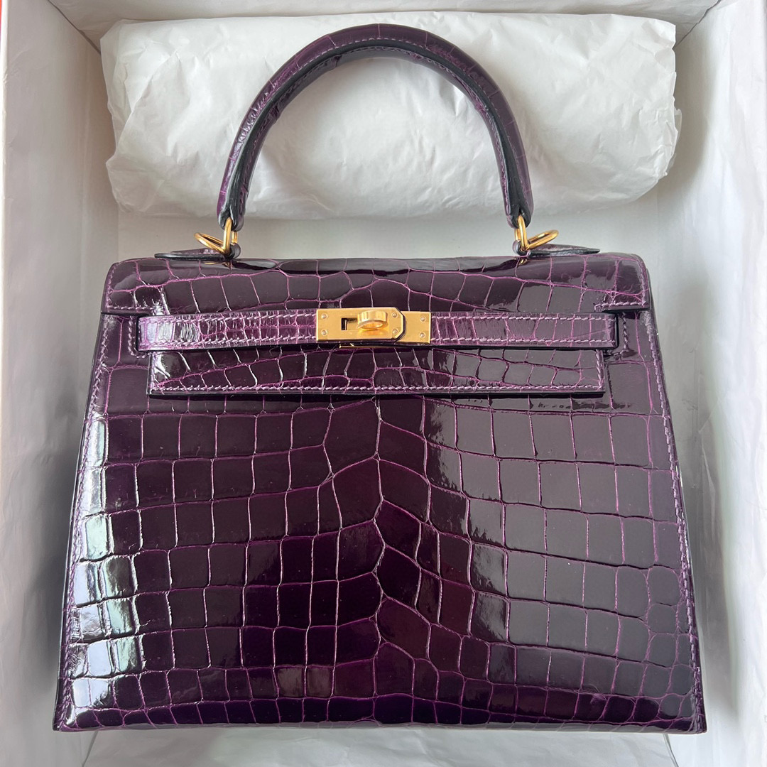 愛馬仕女包價格 Hermès Kelly Sellier 25 水晶紫 Améthyste Shiny Nilo Crocodile