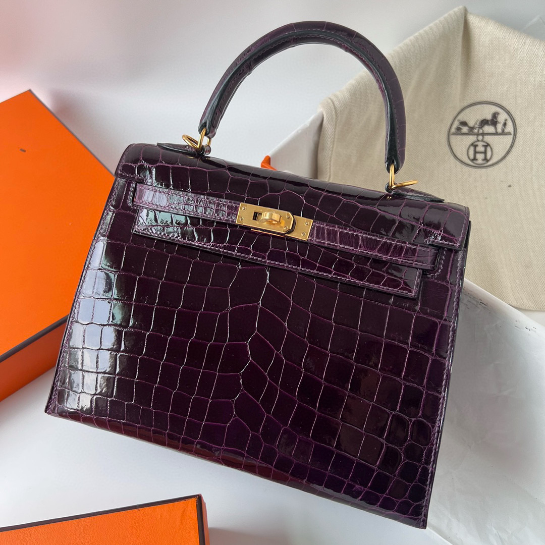 愛馬仕女包價格 Hermès Kelly Sellier 25 水晶紫 Améthyste Shiny Nilo Crocodile