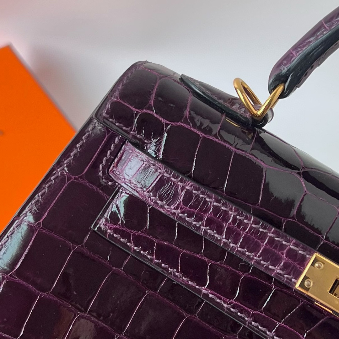 愛馬仕女包價格 Hermès Kelly Sellier 25 水晶紫 Améthyste Shiny Nilo Crocodile