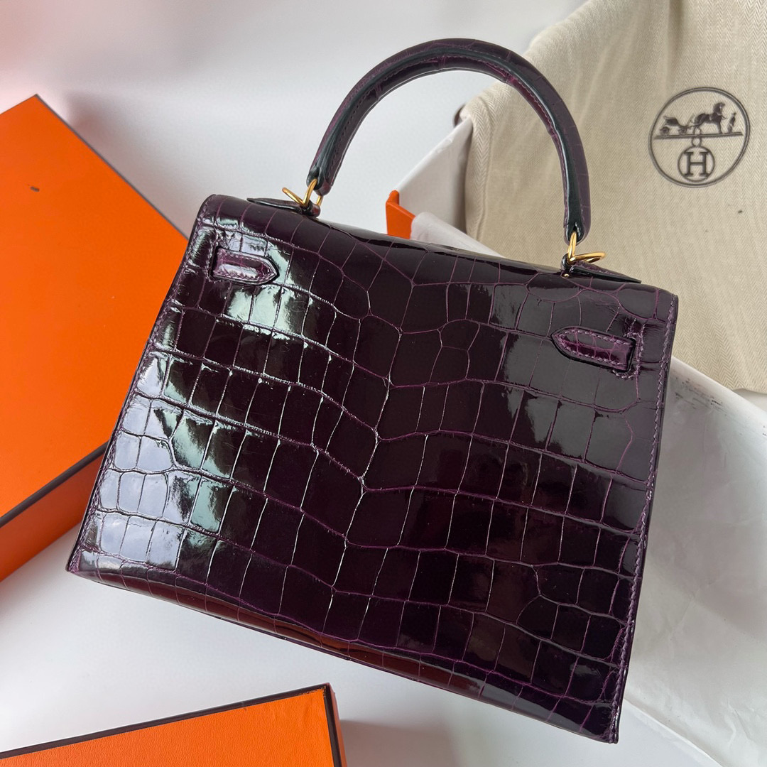 愛馬仕女包價格 Hermès Kelly Sellier 25 水晶紫 Améthyste Shiny Nilo Crocodile