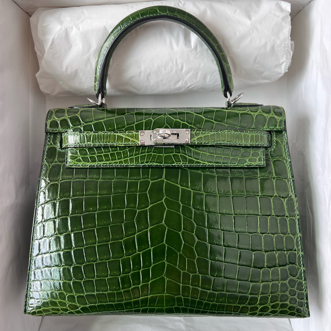 愛馬仕包包圖片價格官網 Hermès Kelly Sellier 25 Canopee 林冠綠 Nilo Crocodile