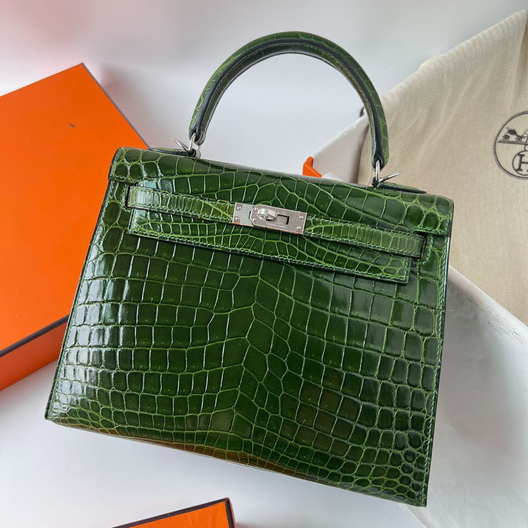 愛馬仕包包圖片價格官網 Hermès Kelly Sellier 25 Canopee 林冠綠 Nilo Crocodile