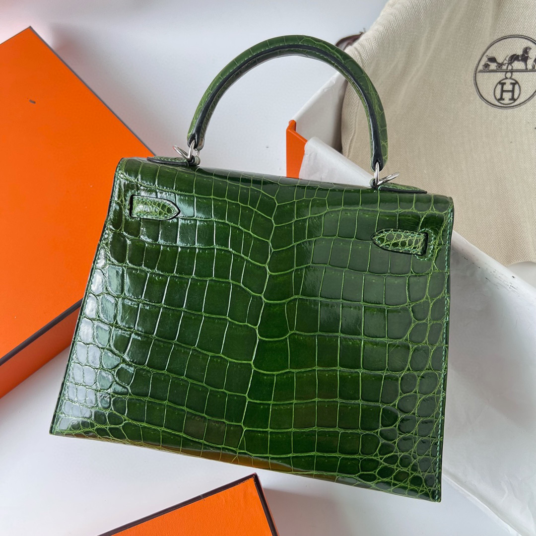 愛馬仕包包圖片價格官網 Hermès Kelly Sellier 25 Canopee 林冠綠 Nilo Crocodile