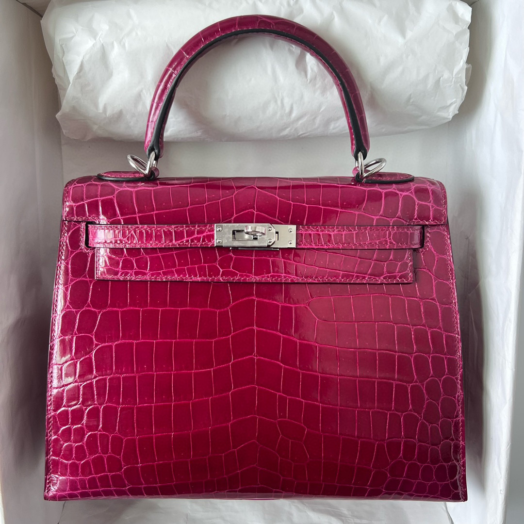 愛馬仕包包圖片加價格 Hermès Kelly Sellier 25 玫红紫 Shiny Nilo Crocodile