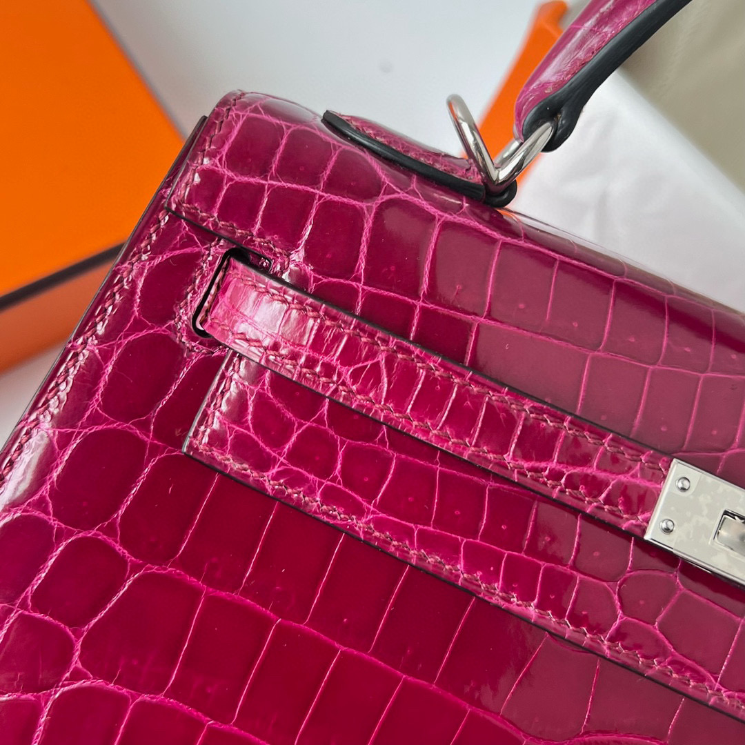 愛馬仕包包圖片加價格 Hermès Kelly Sellier 25 玫红紫 Shiny Nilo Crocodile