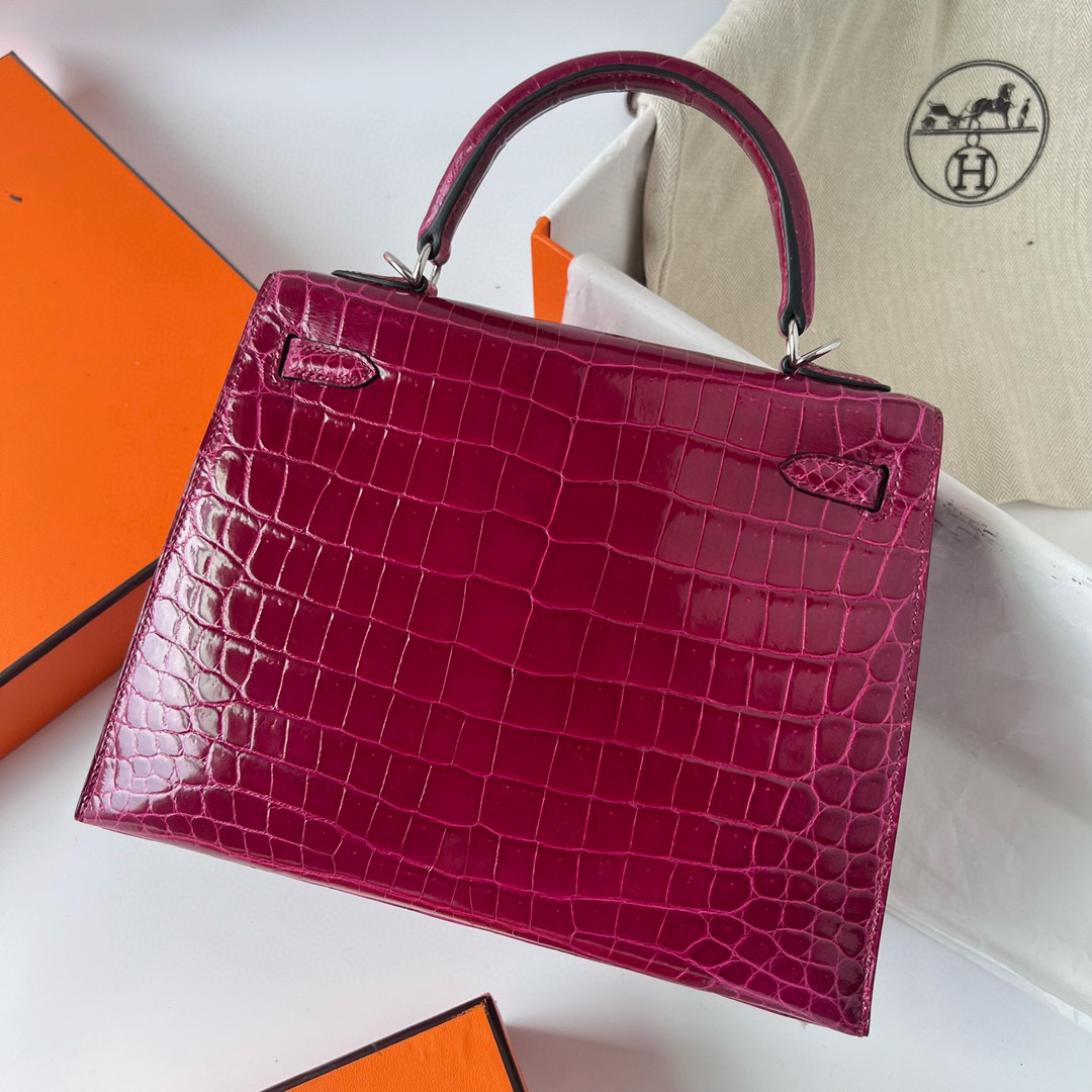 愛馬仕包包圖片加價格 Hermès Kelly Sellier 25 玫红紫 Shiny Nilo Crocodile