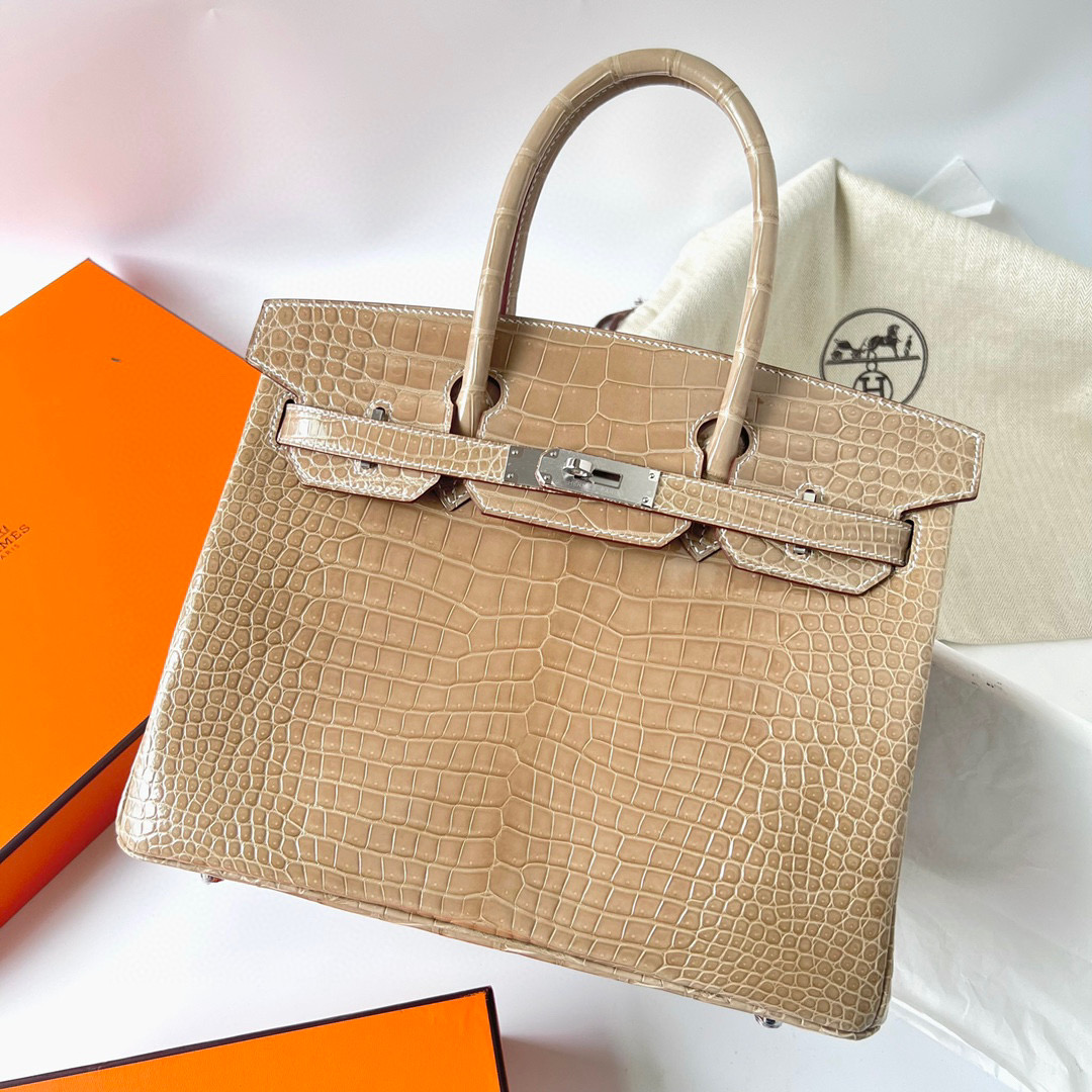 愛馬仕包包圖片 Hermès Birkin 30 beige 杏色 Shiny Porosus Crocodile