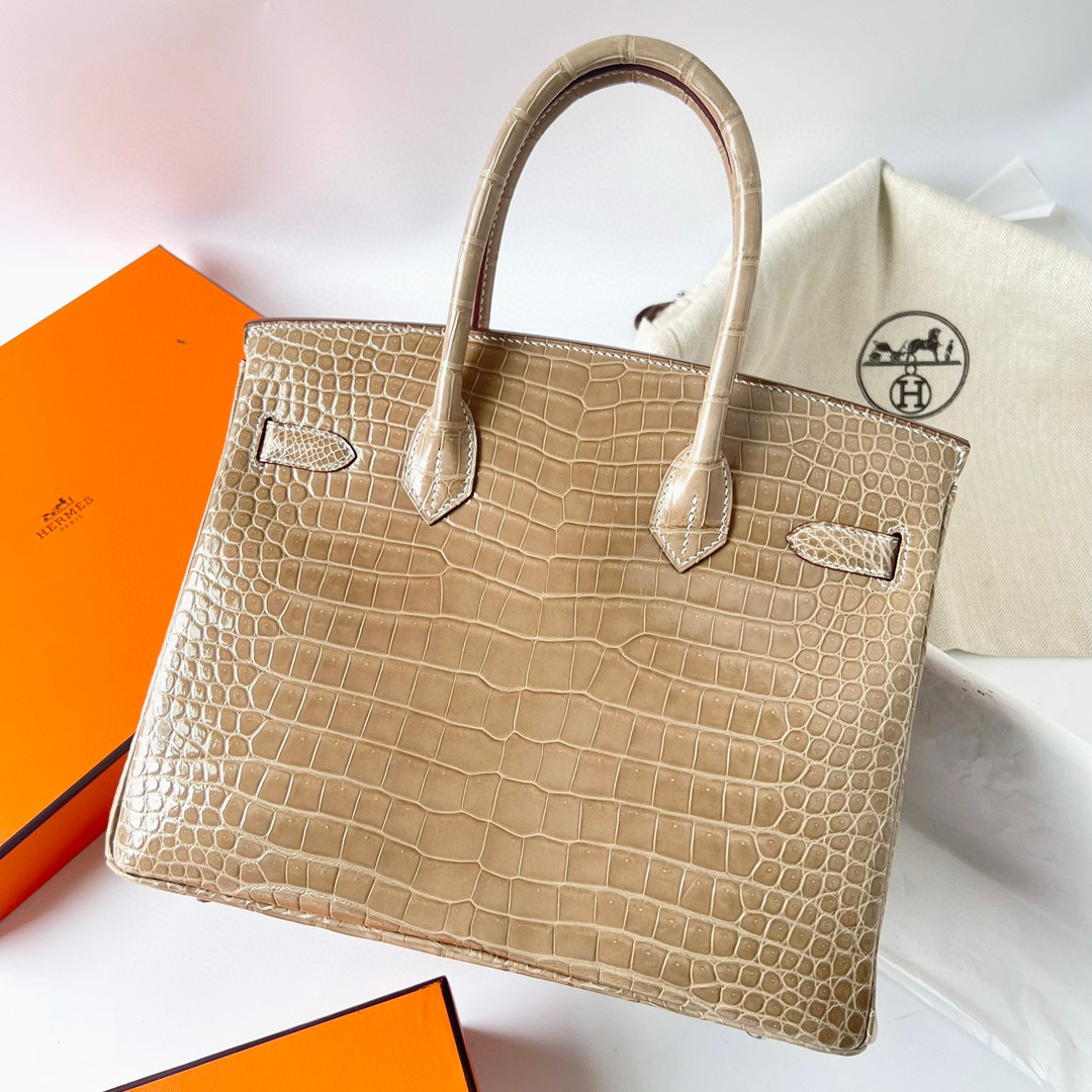 愛馬仕包包圖片 Hermès Birkin 30 beige 杏色 Shiny Porosus Crocodile