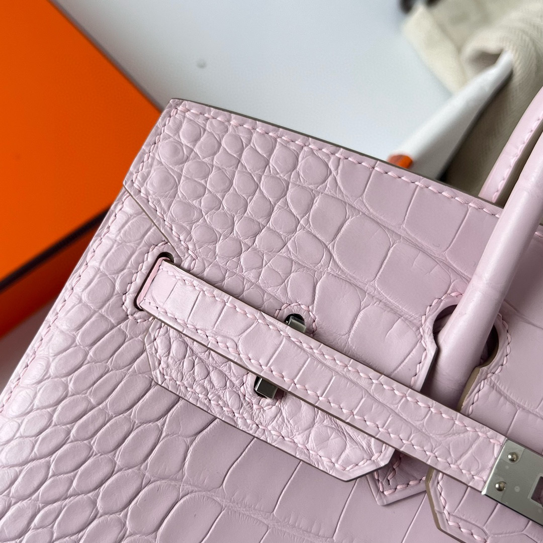 愛馬仕包包圖片價格官網 Hermès Birkin 25 Sellier Matte alligator crocodile Mauve Pale