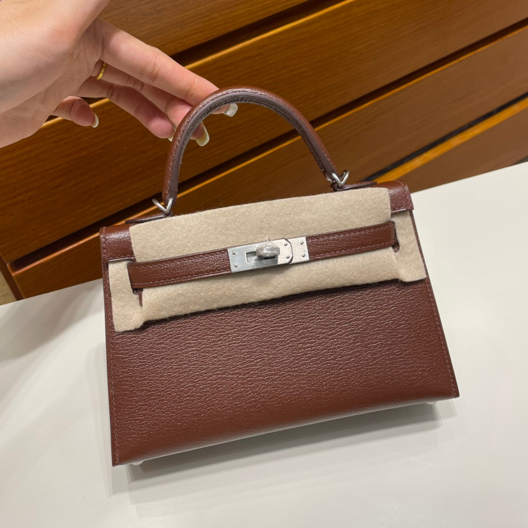 Hermes Kelly Sellier 20 Chevre CK41 Havane哈瓦那咖啡色内拼柠檬黄磨砂银扣