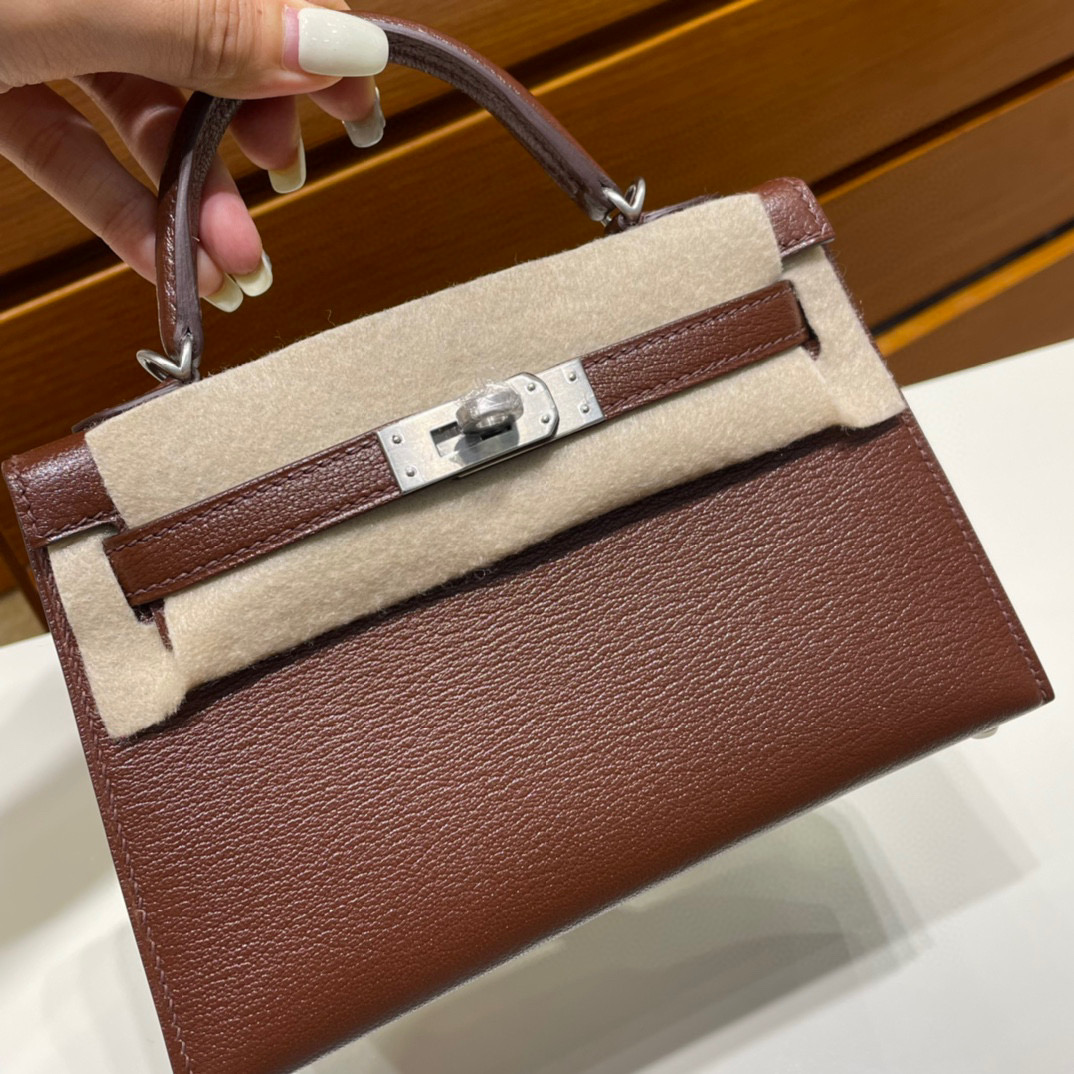 Hermes Kelly Sellier 20 Chevre CK41 Havane哈瓦那咖啡色内拼柠檬黄磨砂银扣