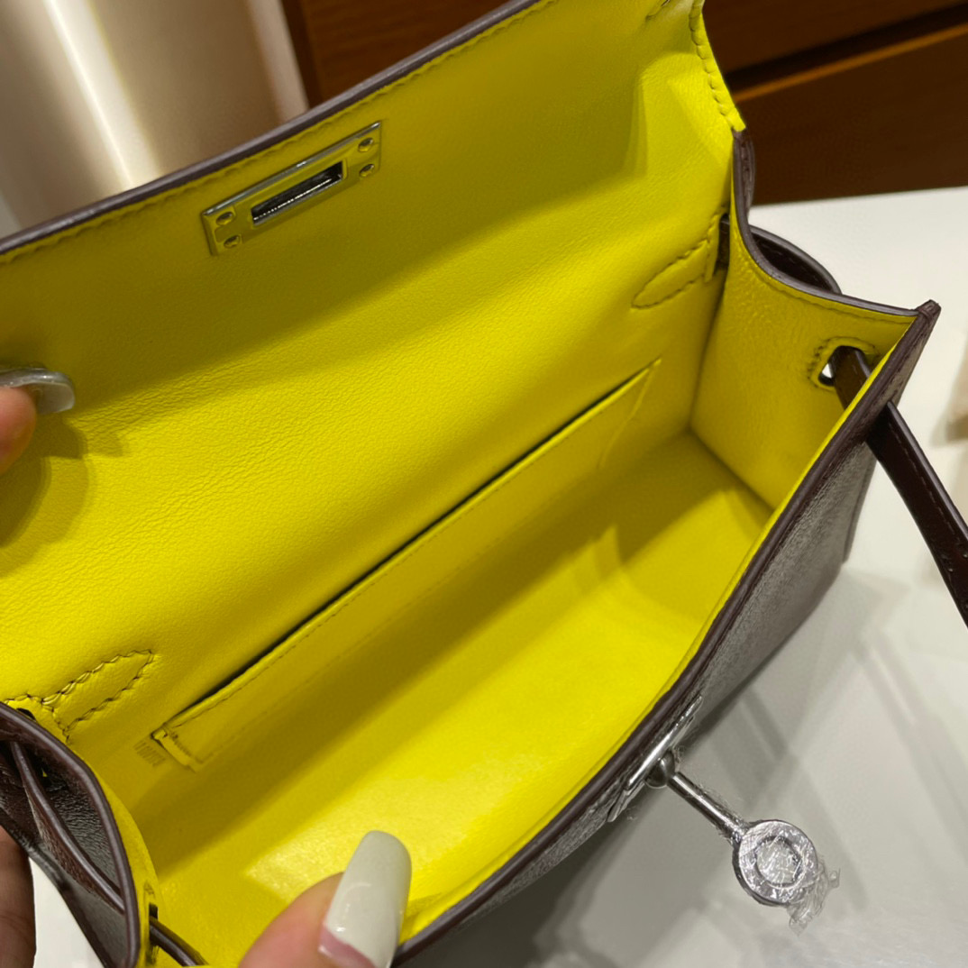 Hermes Kelly Sellier 20 Chevre CK41 Havane哈瓦那咖啡色内拼柠檬黄磨砂银扣