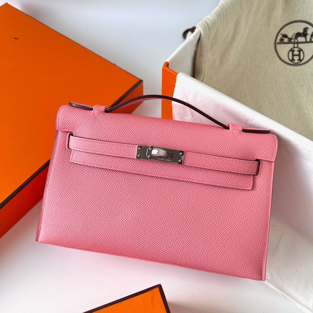 愛馬仕官方網站旗艦店 Hermès Kelly Pochette Epsom Rose Confetti 奶昔粉