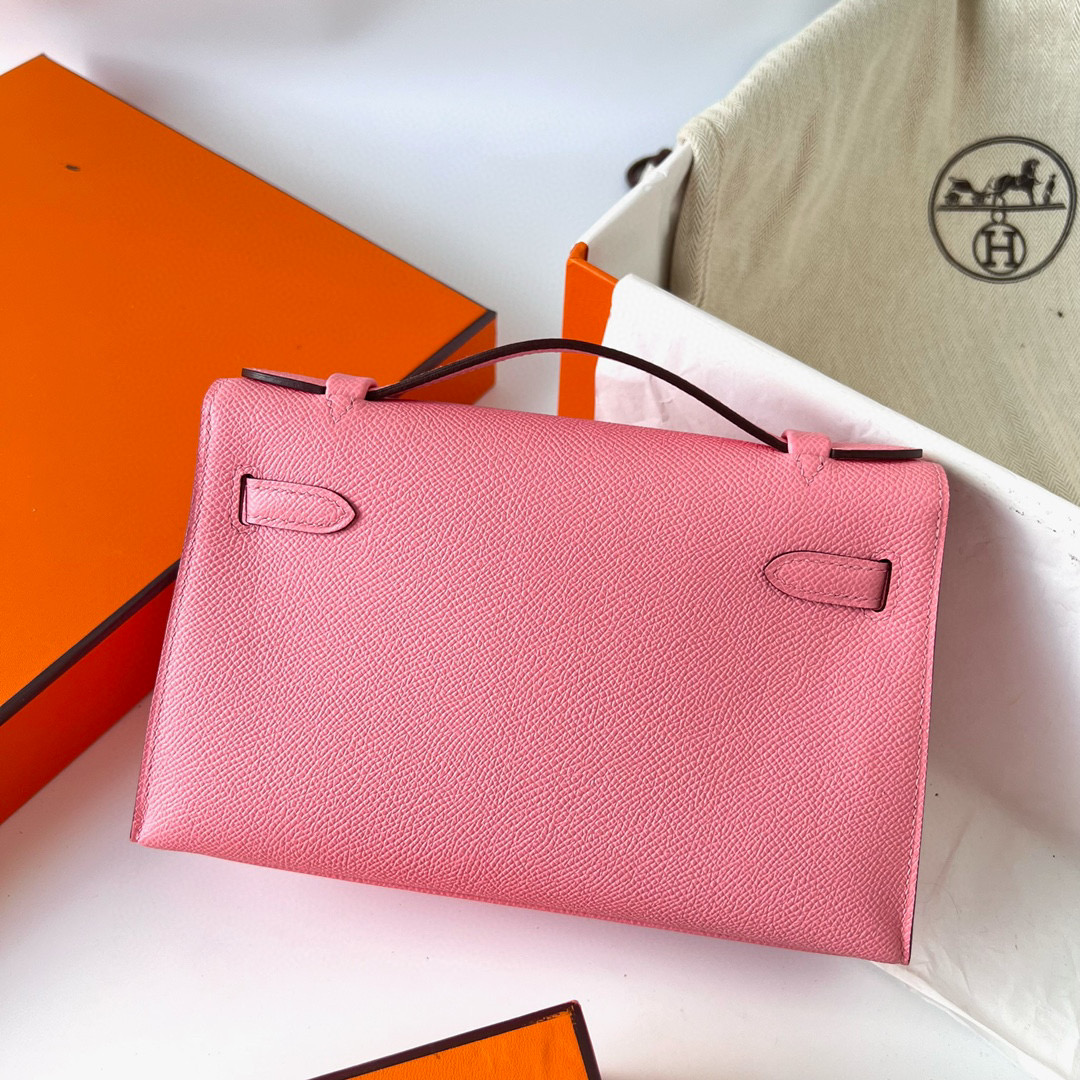 愛馬仕官方網站旗艦店 Hermès Kelly Pochette Epsom Rose Confetti 奶昔粉