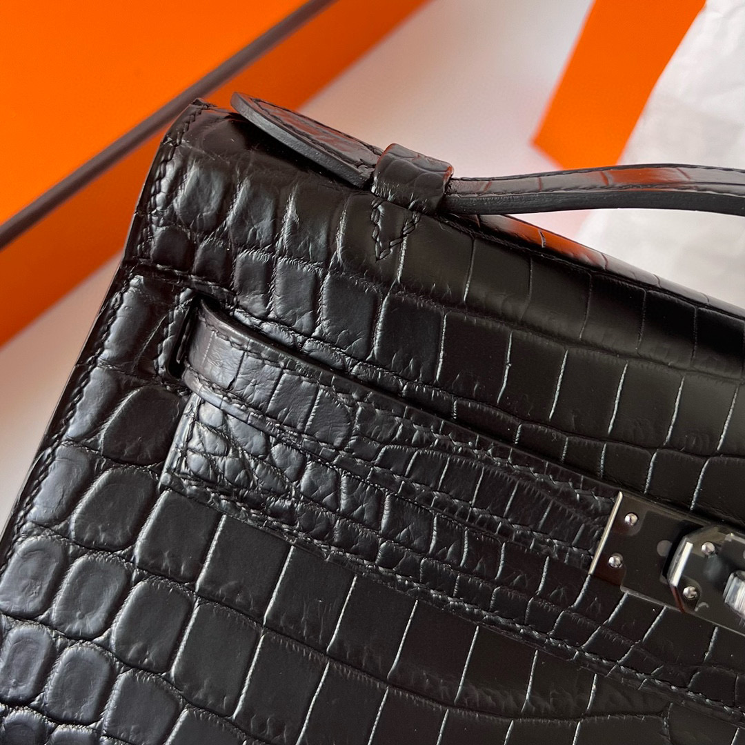 Hermès Kelly Pochette Matte Nilo Crocodile Noir 黑色 黑扣