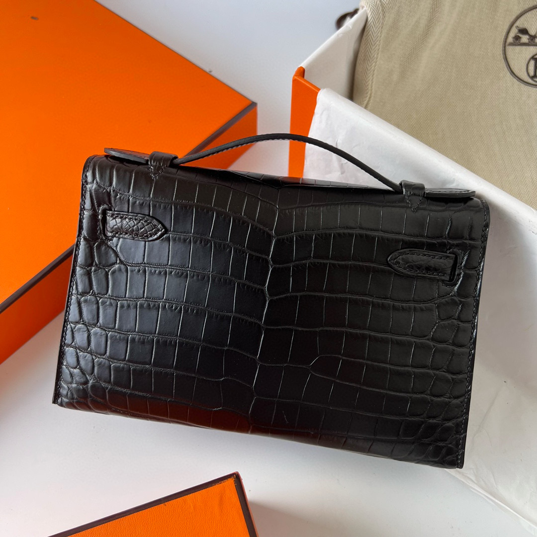 Hermès Kelly Pochette Matte Nilo Crocodile Noir 黑色 黑扣