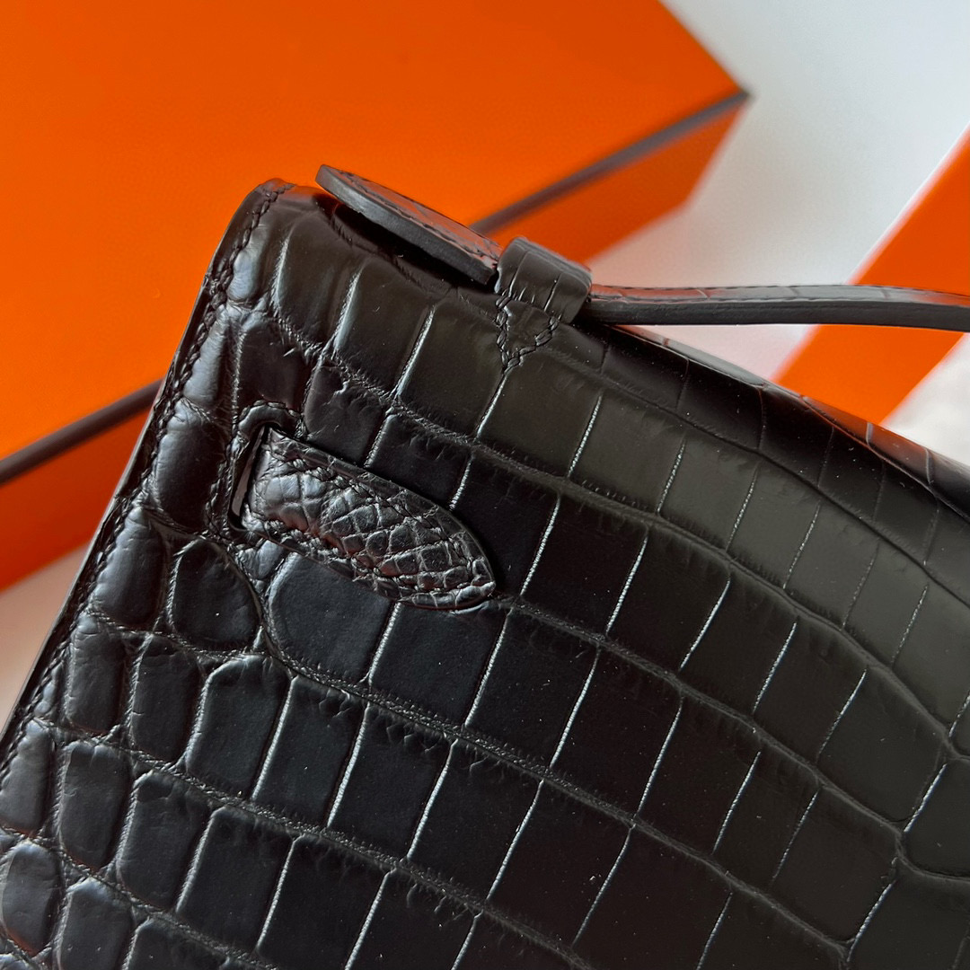 Hermès Kelly Pochette Matte Nilo Crocodile Noir 黑色 黑扣