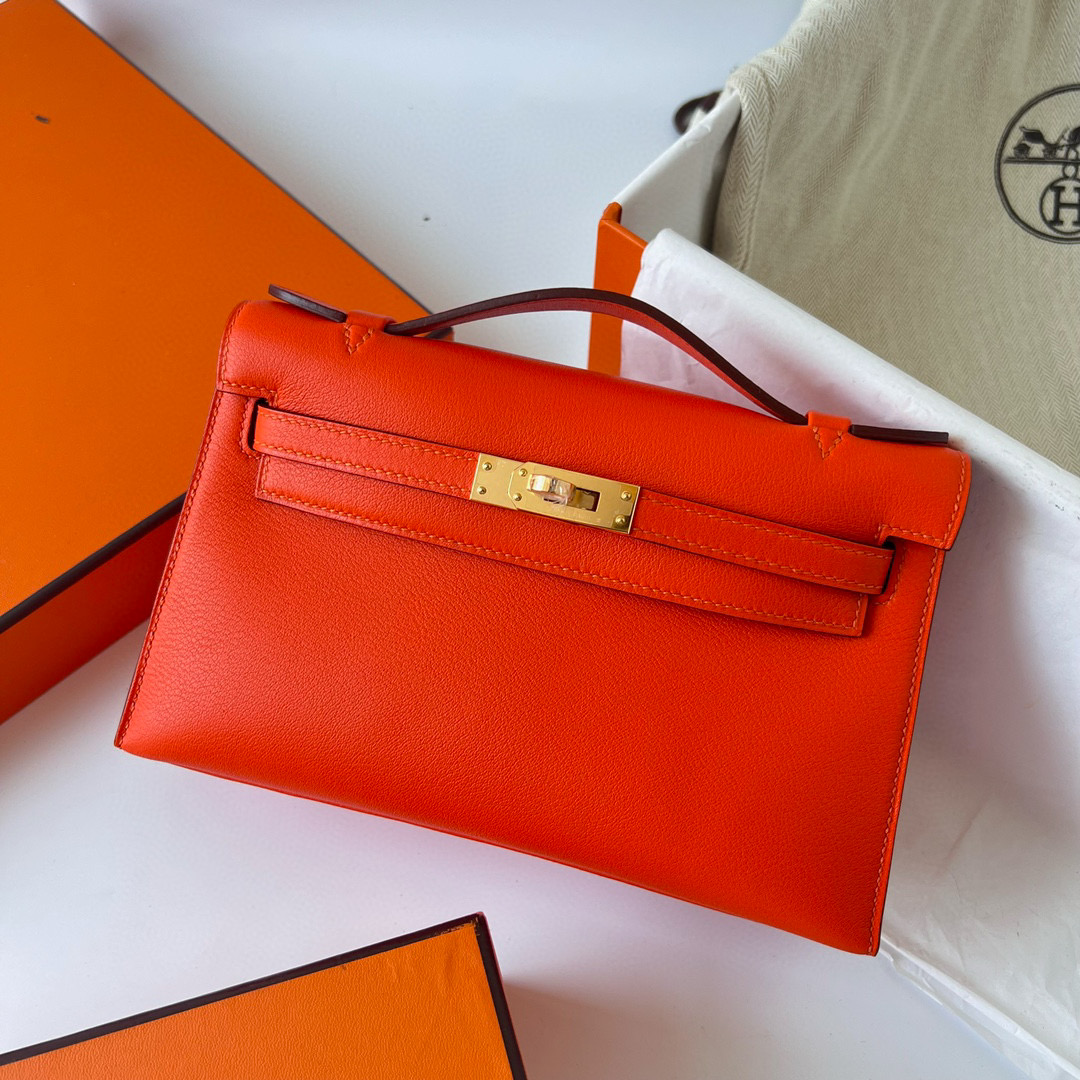 愛馬仕中國官方網站 Hermès Kelly Pochette Swift 9J Feu 火焰橙 Golden Hardware