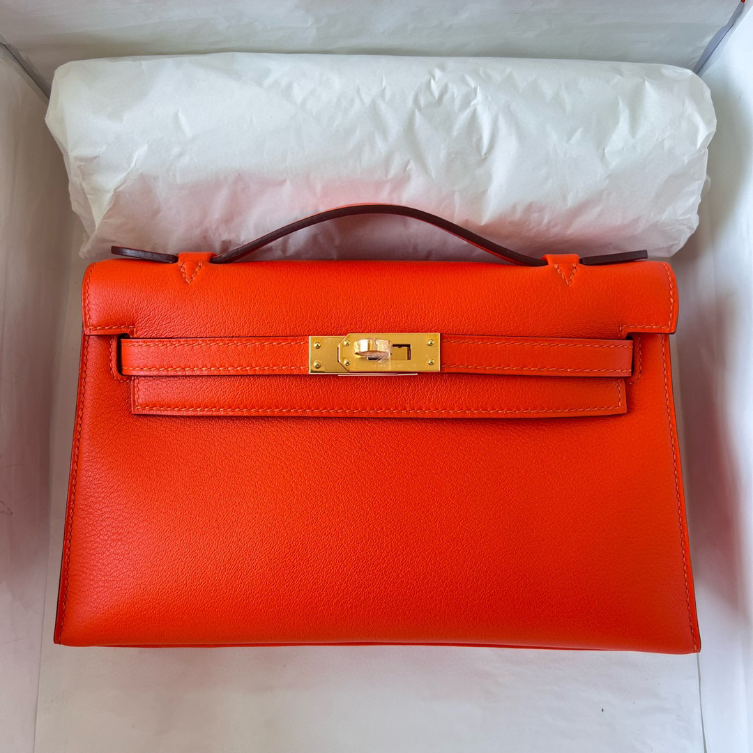 愛馬仕中國官方網站 Hermès Kelly Pochette Swift 9J Feu 火焰橙 Golden Hardware