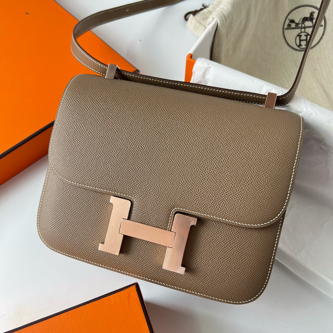 愛馬仕官方網女包價格 Hermès Constance 24 Epsom CD18 Etoupe 大象灰玫瑰金扣