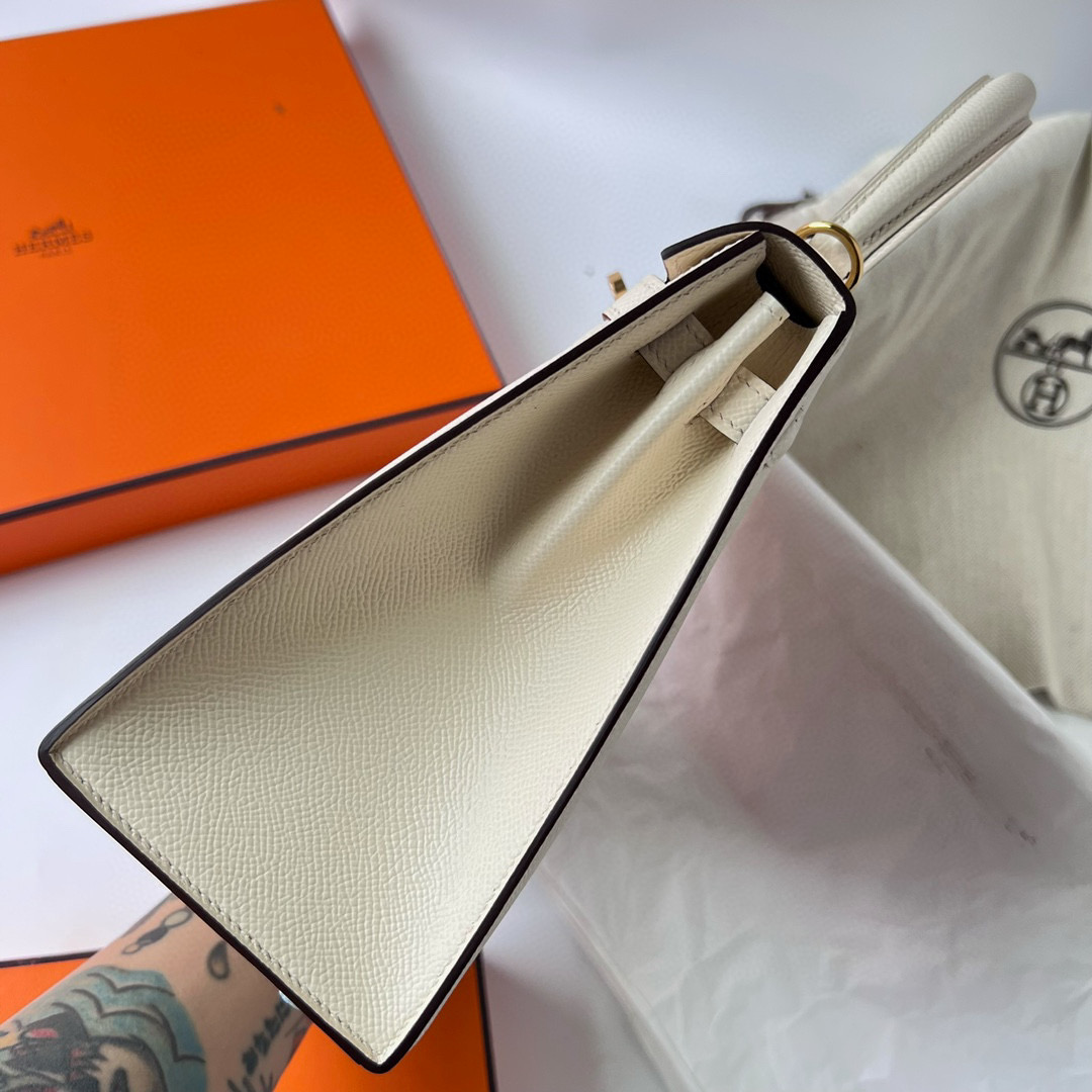 愛馬仕官方網女包kelly Hermès Kelly 25 Sellier Epsom Nata 奶油白 金色