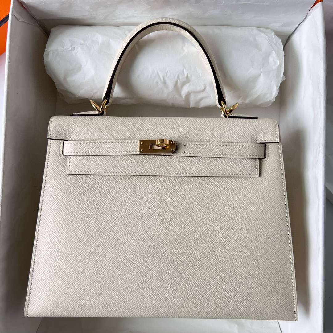 愛馬仕官方網女包kelly Hermès Kelly 25 Sellier Epsom Nata 奶油白 金色