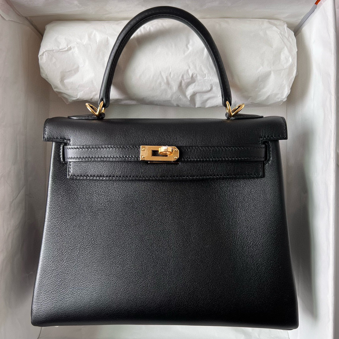 愛馬仕幾款經典包包 Hermès Kelly Retourne 25 Swift Noir 黑色 Golden Hardware