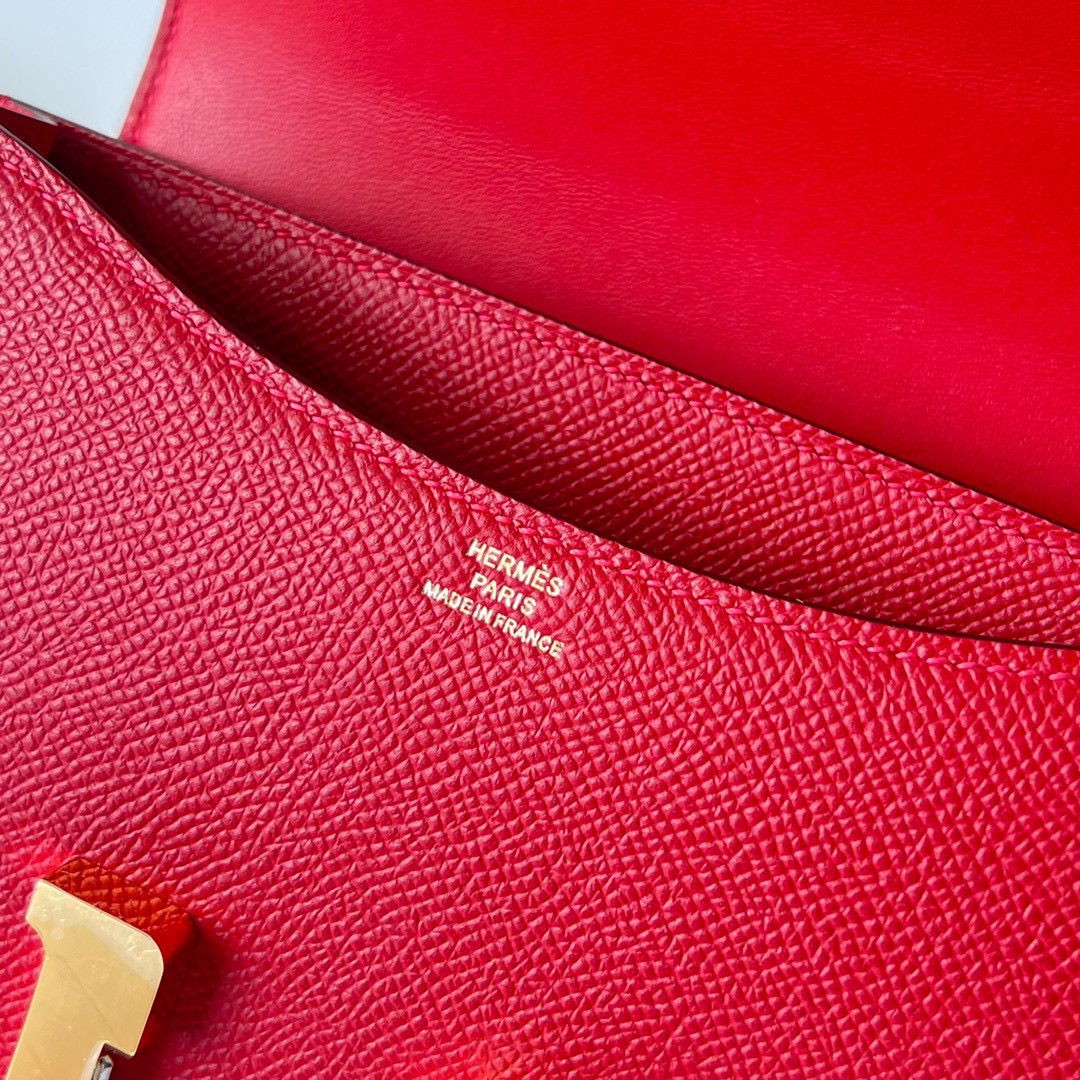 愛馬仕最有名的兩款包 Hermès Constance 1-18 Epsom 鏡子款 Rose casaque 國旗紅金扣