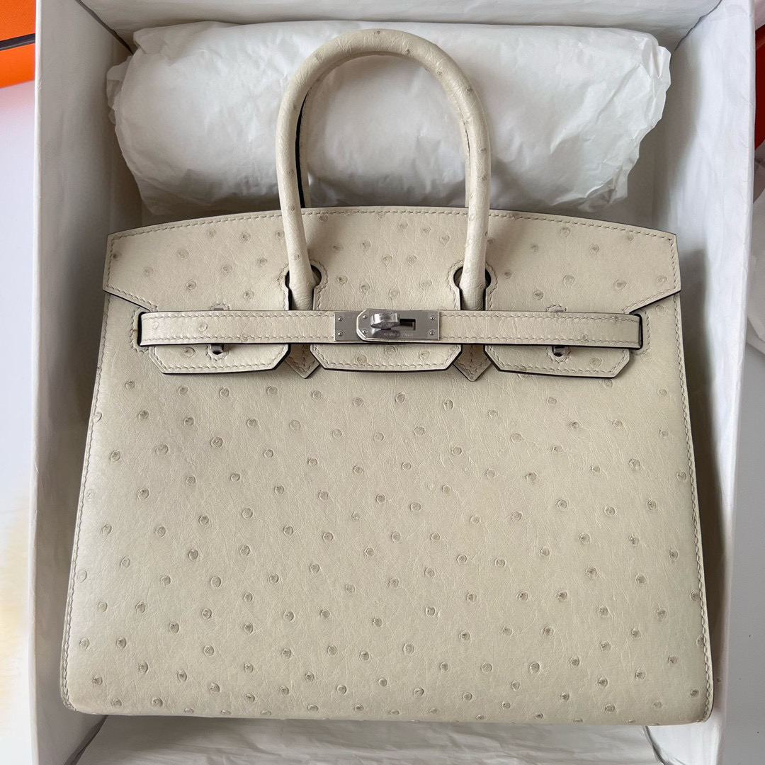 鉑金包愛馬仕價格及圖片Hermès Birkin 25 Sellier Ostrich Parchemin 羊毛白