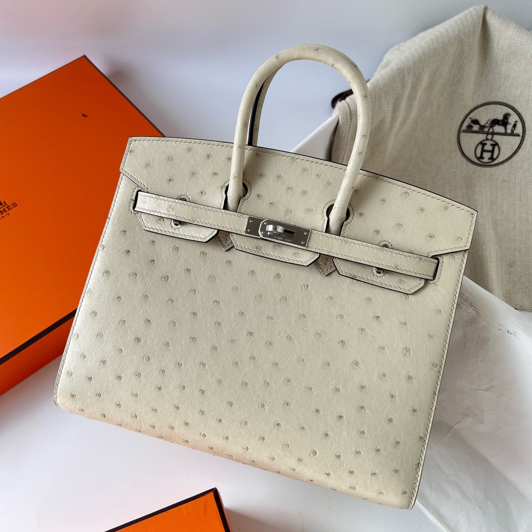 鉑金包愛馬仕價格及圖片Hermès Birkin 25 Sellier Ostrich Parchemin 羊毛白