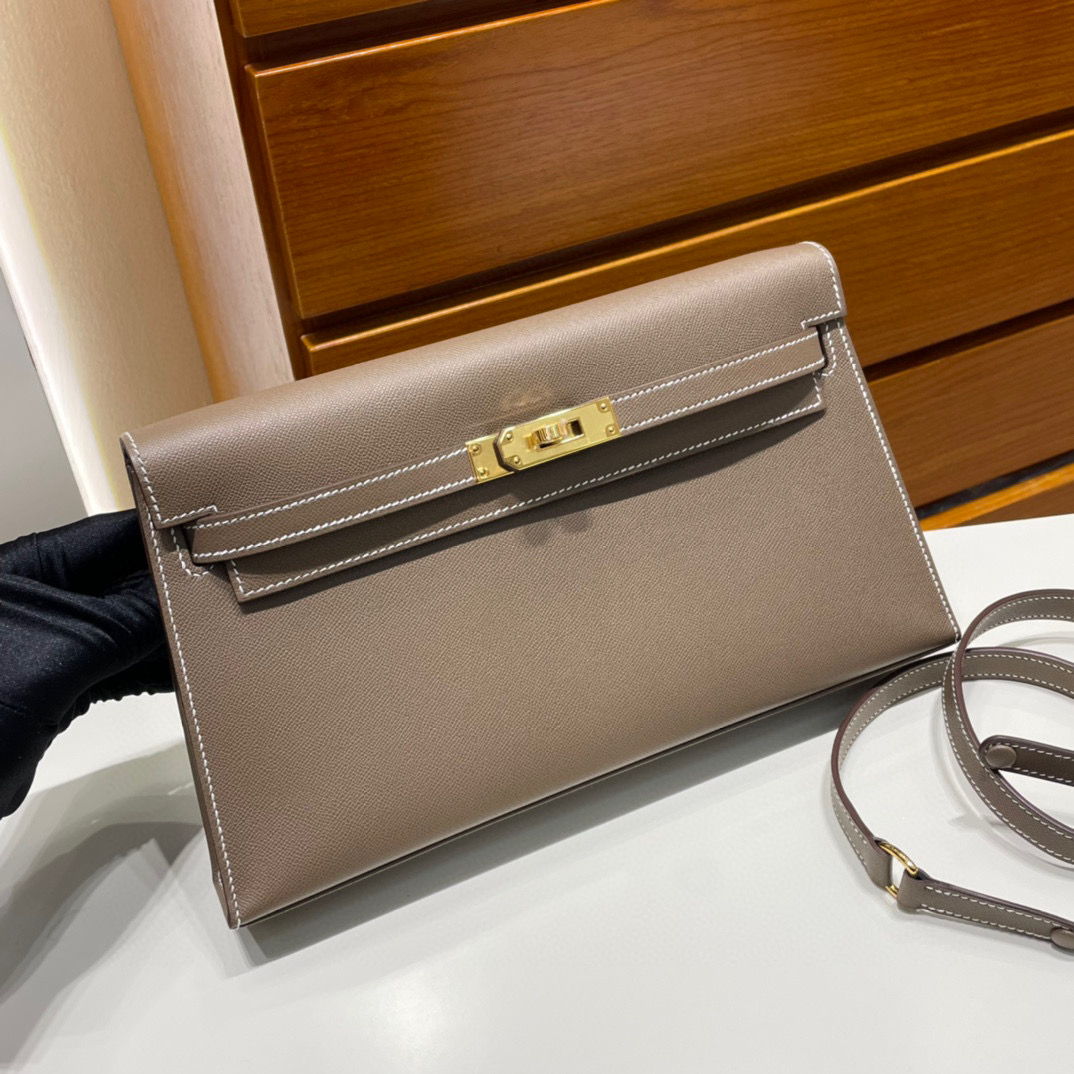 愛馬仕包包圖鑒 Hermès Kelly Elan Madame leather Etoupe 大象灰 Golden Hardware