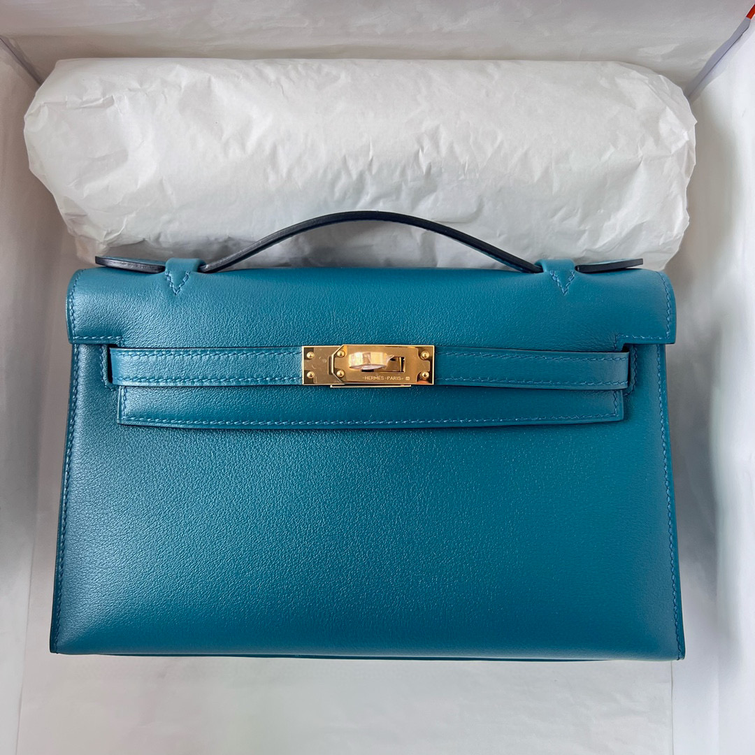 愛馬仕包包款式圖片大全大圖 Hermès Kelly Pochette Swift W0 Vert Bosphore