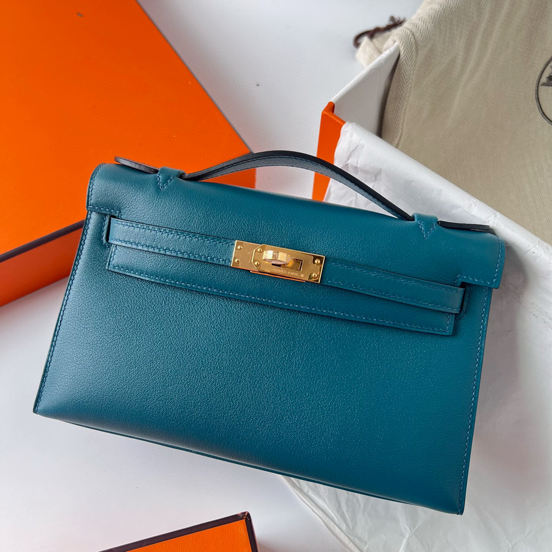 愛馬仕包包款式圖片大全大圖 Hermès Kelly Pochette Swift W0 Vert Bosphore