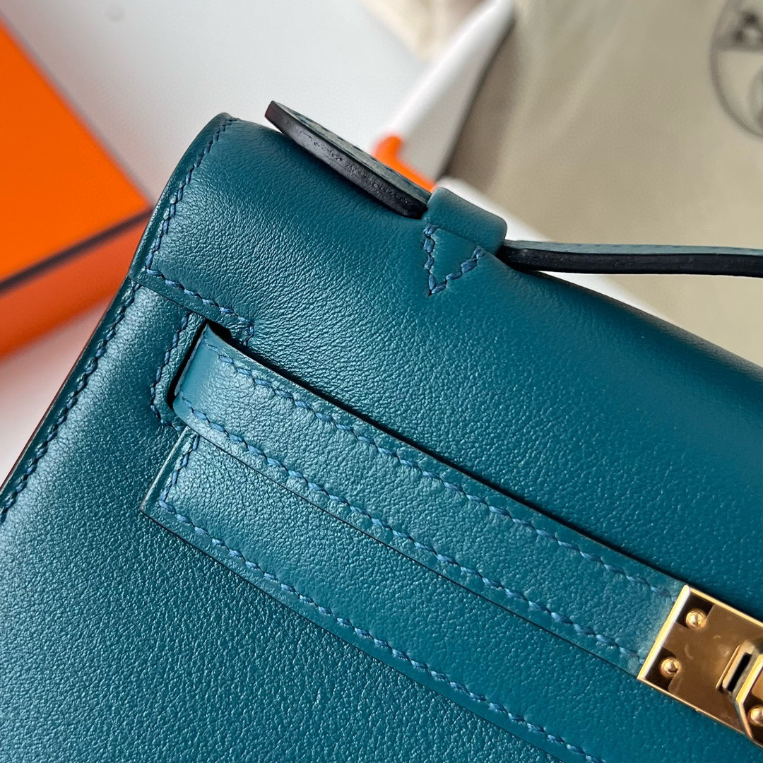 愛馬仕包包款式圖片大全大圖 Hermès Kelly Pochette Swift W0 Vert Bosphore