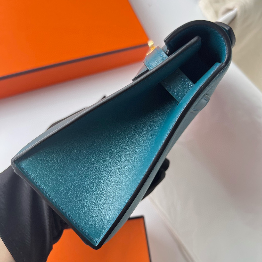 愛馬仕包包款式圖片大全大圖 Hermès Kelly Pochette Swift W0 Vert Bosphore