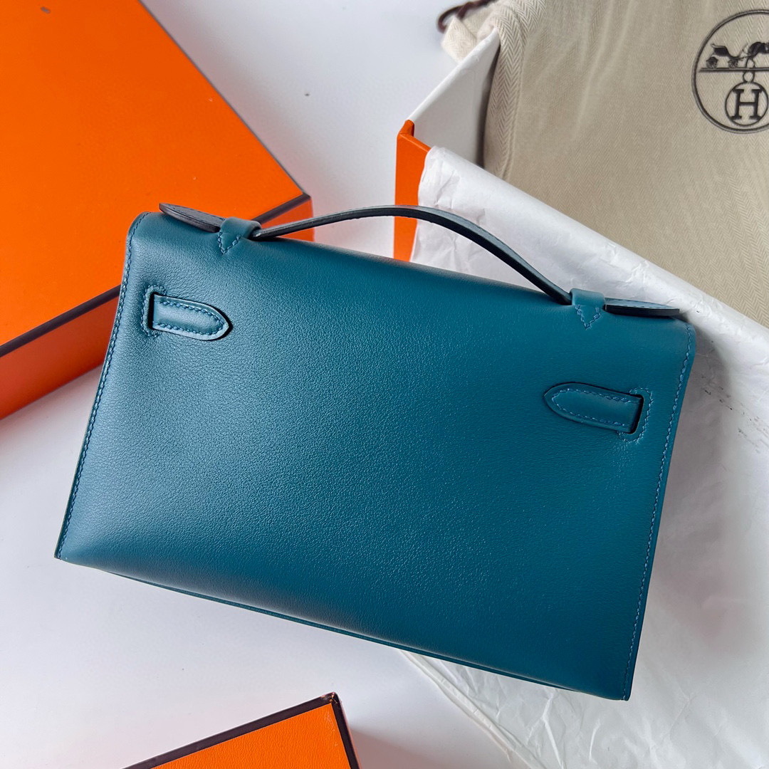 愛馬仕包包款式圖片大全大圖 Hermès Kelly Pochette Swift W0 Vert Bosphore