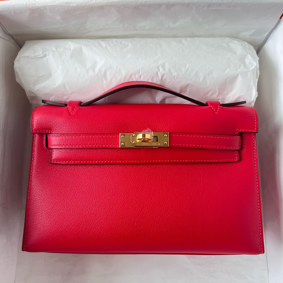 愛馬仕包包一覽表 Hermès Kelly Pochette Swift Rose de coeur 心紅色