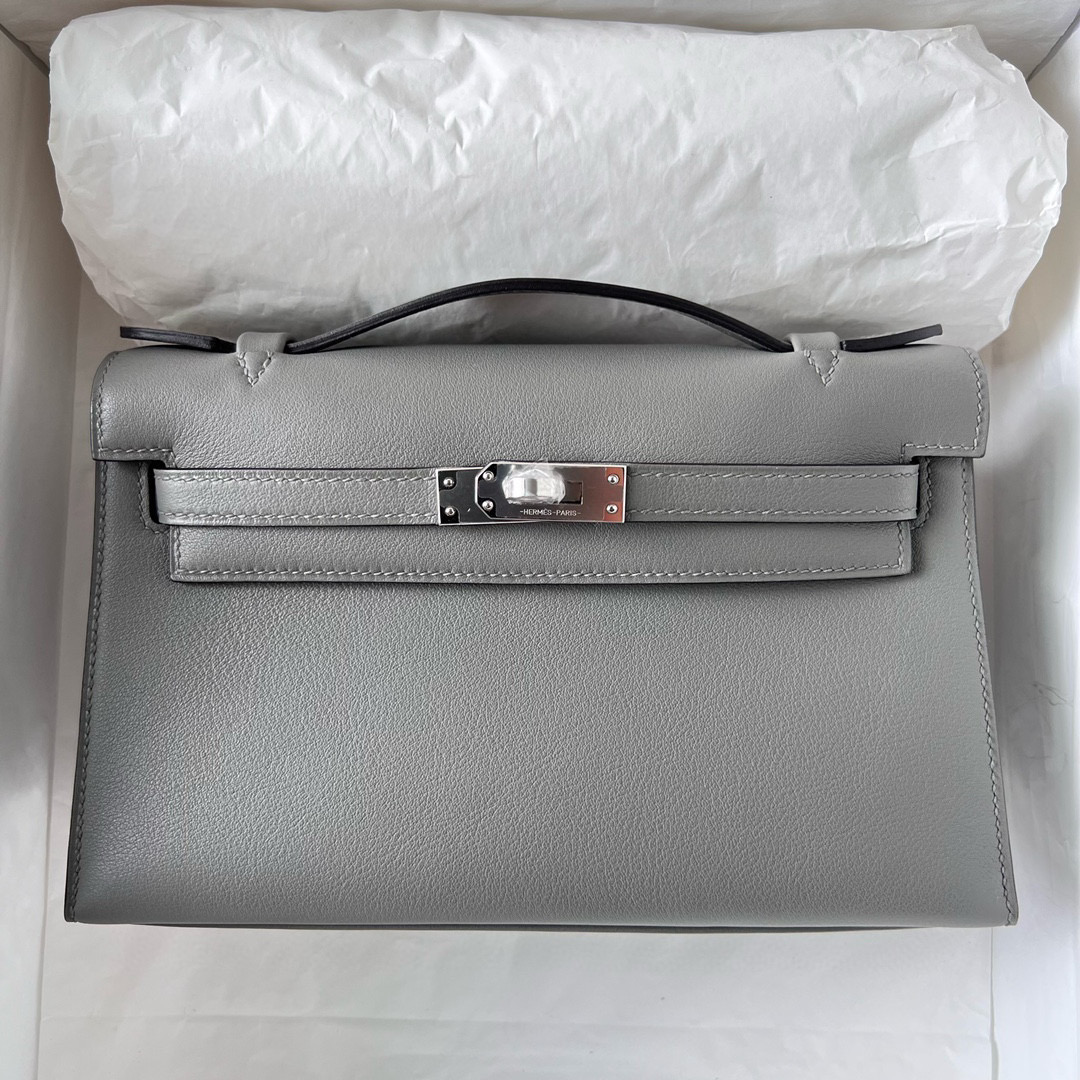 愛馬仕包包款式 Hermès Kelly Pochette Swift Gris Meyer 積雨雲灰 Silver Hardware