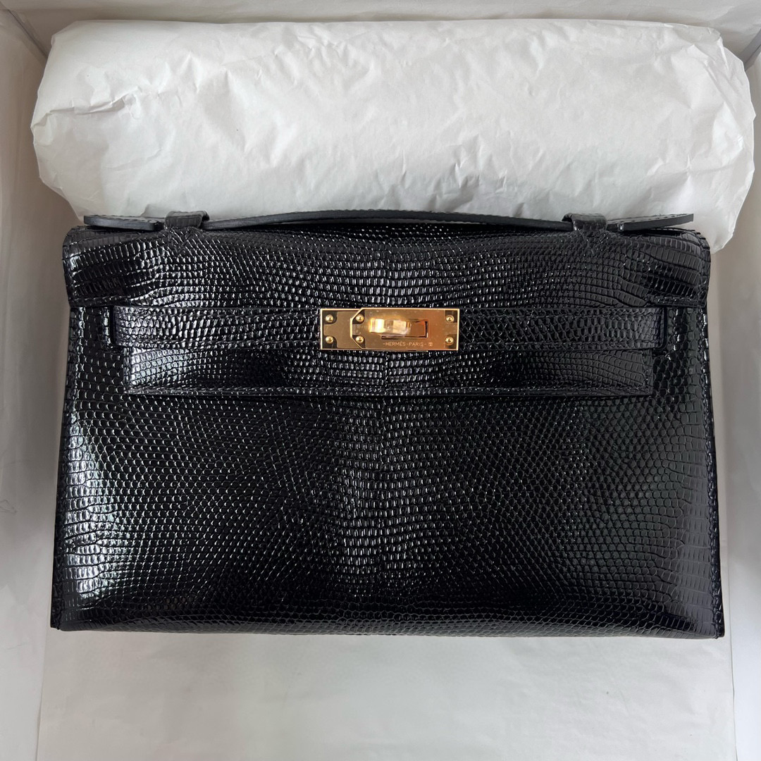 愛馬仕所有包款式大全 Hermès Pochette Lizard 蜥蜴皮黑色 Golden Hardware