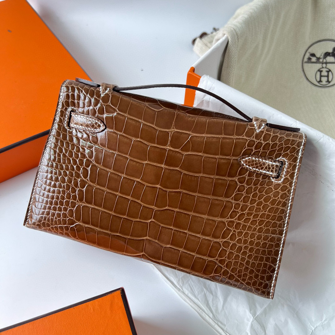 愛馬仕所有包款式大全 Hermès Kelly Pochette Alligator Crocodile Ficelle 煙草色