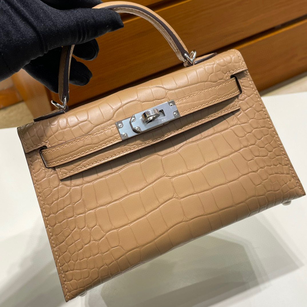 愛馬仕 Hermes Kelly Mini 0M Chai 瑪薩拉茶色 Matte Alligator Crocodile