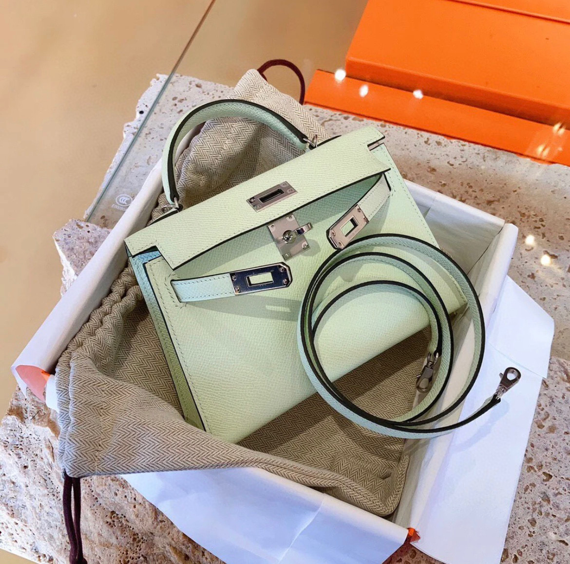 愛馬仕凱莉迷你2代多少錢 Hermes Kelly Mini Epsom 09 Mauve Pale 夢幻粉紫